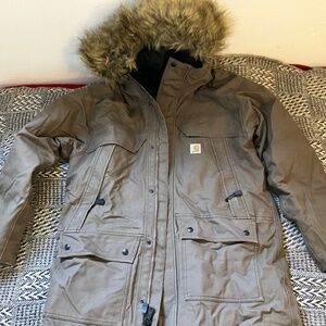 Carhartt Insulated Parka Jacket M / 3M Thinsulate / Faux Fur Hood / Brown